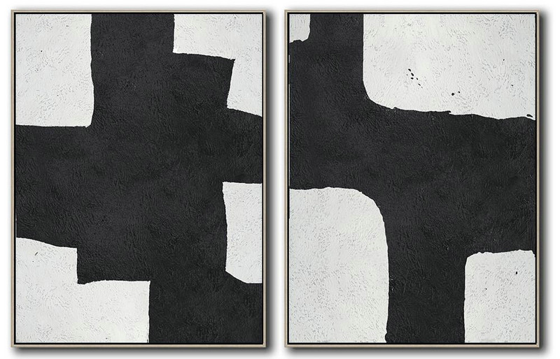 Abstract Painting Extra Large Canvas Art,Set Of 2 Minimal Painting On Canvas - Original Art For Sale By Artist